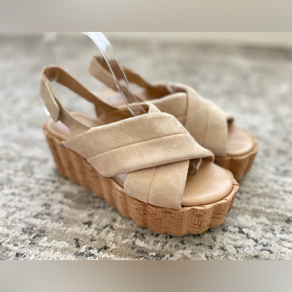 Free People Scalloped Platform Sandals Cork Slides Vanilla Size 7 US - Picture 4 of 10